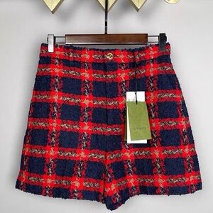 Authentic Gucci Women's High Waist Plaid Shorts - Navy and Pink